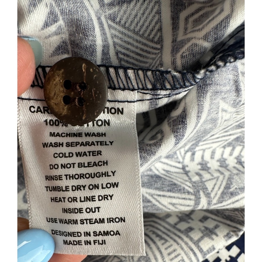 Tanoa Polynesian Tribal Hawaiian Shirt Men M Blue White 100% Cotton Fiji - Picture 6 of 13